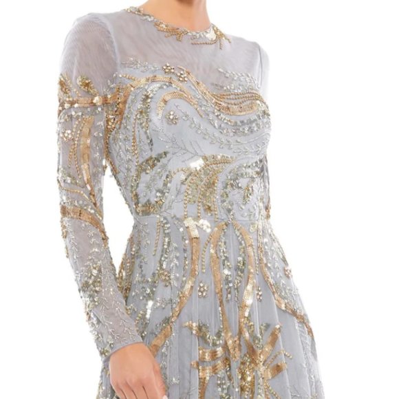 MAC DUGGAL 5217 LONG SLEEVE EMBELLISHED ILLUSIONS PLATINUM/ GOLD GOWN sz 6 - Picture 3 of 4